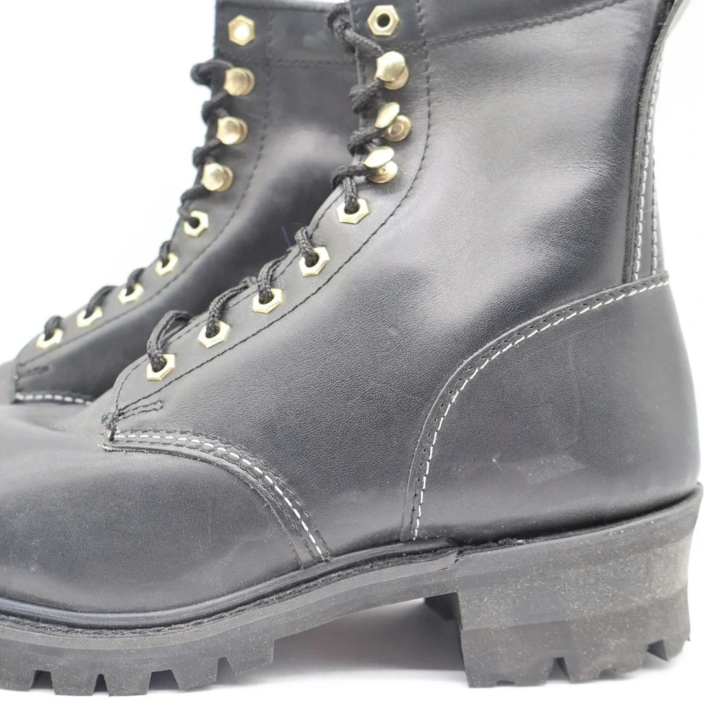 Walker Shoes Steel Toe Work Boots Mens 9.5 EEE Vintage 80s Black Leather 1031